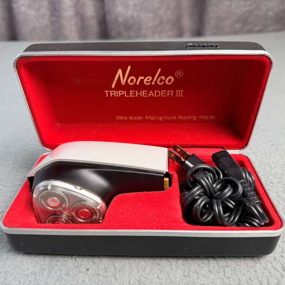 Vintage Norelco Tripleheader III Rotary Shaver with Case and Cord Tested Working